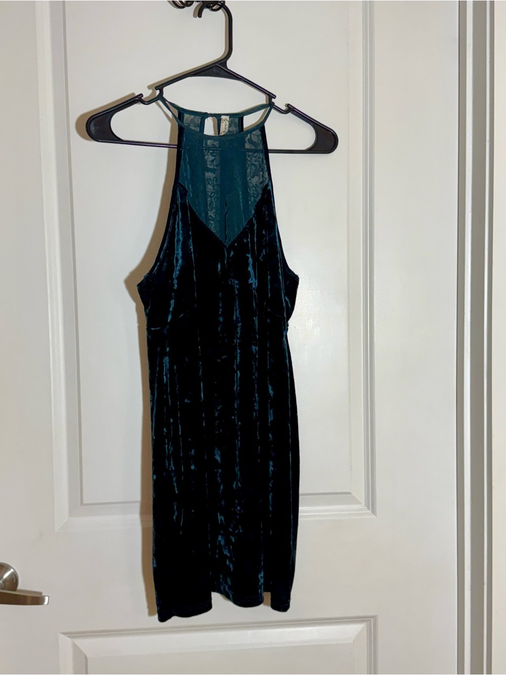 Intimately Free People Teal Velvet Halter Mini Dress with Sheer Yolk
